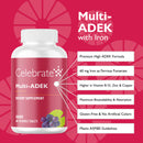 Multi-ADEK Chewable Multivitamin With Iron, Grape - Celebrate Vitamins
