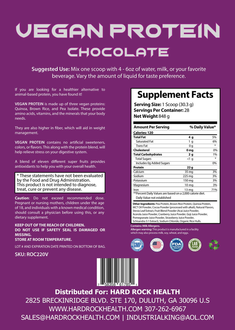 2lb Vegan 100% Pure Vegan Protein Chocolate - VitaEver Nutrition