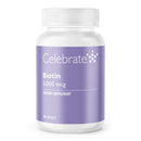Supplement bottle labeled 'Celebrate' with purple label and white cap on a white background