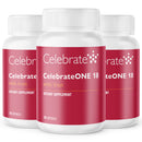 Supplement bottle labeled 'CelebrateONE 18 with Iron' on a white background