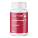 Supplement bottle labeled 'CelebrateONE 45 with Iron' on a white background