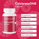 Supplement bottle labeled 'CelebrateONE' on a white background
