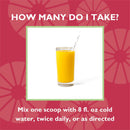 Glass of orange juice with text on a red background