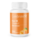 Supplement bottle labeled 'Celebrate Iron 18 + Vitamin C' on a white background