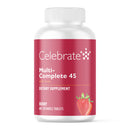 Supplement bottle labeled 'Celebrate Multi-Complete 45' on a white background