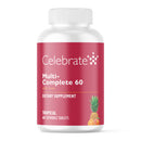 Supplement bottle labeled 'Celebrate Multi-Complete 60' on a white background
