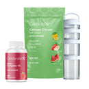 Celebrate Calcium Citrate soft chews, Multi-Complete 45 supplement bottle, and a clear container on a white background.