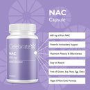 Supplement bottle labeled 'Celebrate NAC 600 mg' on a white background