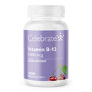 Vitamin B-12 supplement bottle with purple label on a white background