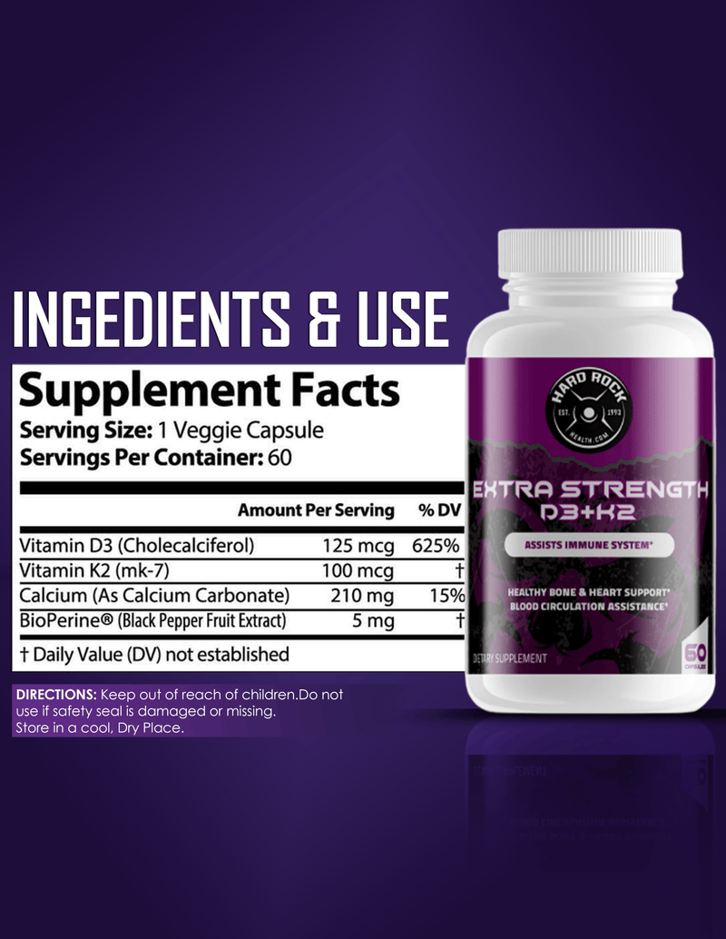 Vitamin D3+K2 for Extra Strength - 60 Capsules - VitaEver Nutrition