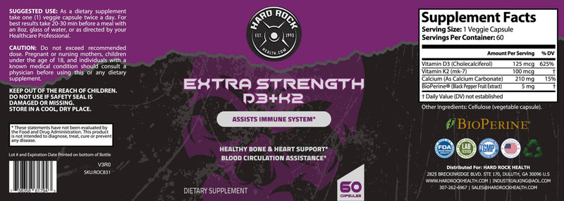 Vitamin D3+K2 for Extra Strength - 60 Capsules - VitaEver Nutrition
